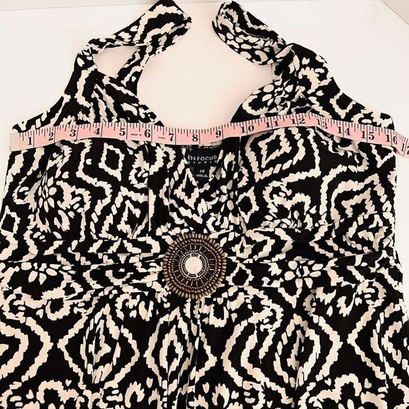 En Focus Studio Dress Womens Size 14 Brown Cream Casual‎ Beaded Sleeveless READ - Picture 9 of 15